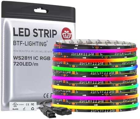 BTF-LIGHTING 24FT WS2811 Smart IC RGB DC24V FCOB COB LED Strip Light by BTF-LIGHTING