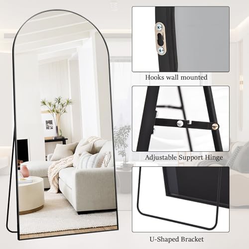 Rowjut Floor Full Length Mirror, Arched Mirrors Full Length 76"x34" Freestanding Large & with Aluminum Frame&Wall Mounted & Hanging or Leaning& Full Body Mirror for Bedroom, Black - Image 5
