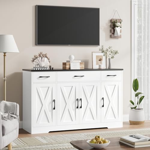 HOSTACK Kitchen Buffet Sideboard Storage Cabinet, Coffee Bar Cabinet, White - Image 4