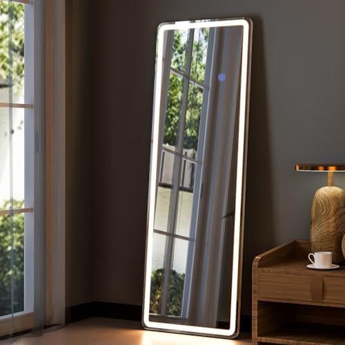 GLSLAND LED Full Length Mirror, 60"x16" Rectangle Floor Mirror with Stand by GLSLAND