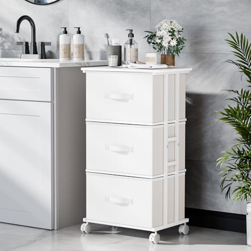 DUMOS Nightstand, Bedside Table with 3 Fabric Drawers - Image 4