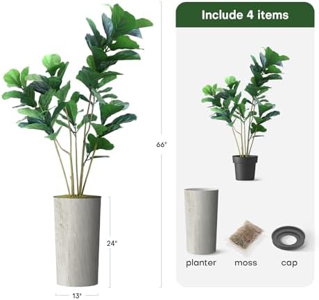Artificial Tree in Modern Swirl Pattern Planter, Fake Ficus Lyrata Silk Tree for Indoor and Outdoor Home Decoration - 66" Overall Tall (Plant Pot Plus Tree) - Image 3