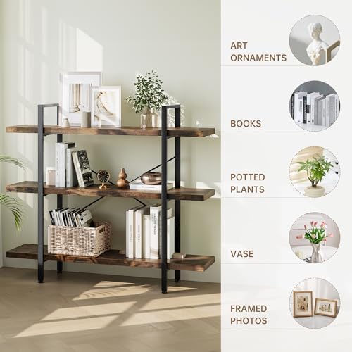 Heavy Duty 3 Tier Industrial Bookcase for Home Office, Rustic Brown - Image 3