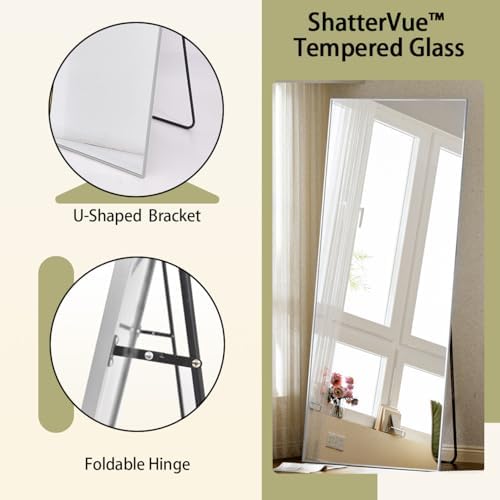 BEAUTYPEAK Full Length Mirror with Stand, 56"x21" Floor Mirror, Silver - Image 3