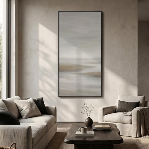 Large Framed Neutral Abstract Landscape Wall Art, 1 Piece Vertical 30x60 In - Image 3