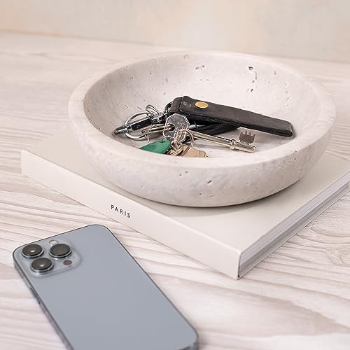 Shelf & Nook Travertine Decorative Bowls for Home Decor. Key Bowl for Entryway Table in a Choice of 5 Colors (White/Gray, Small) - Image 2