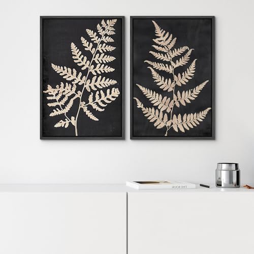 SIGNWIN Framed Canvas Print Wall Art Vintage Fern Leaf Silhouettes Natural Botanical Rustic Illustrations Modern Art Decorative Contemporary for Living Room, Bedroom, Office - 16"" x24 x2 Black - Image 4