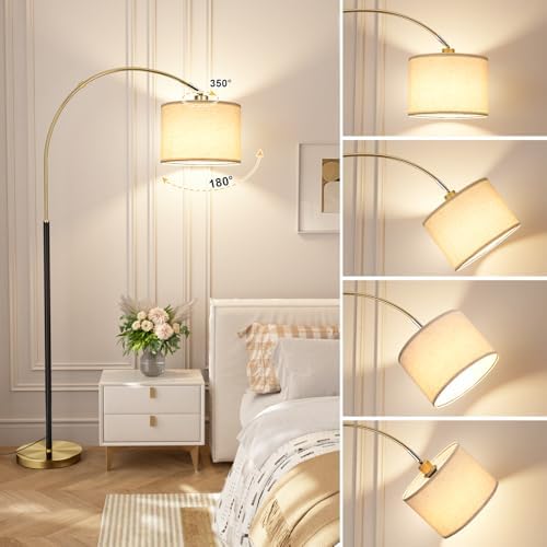 Ambimall Dimmable Arc Floor Lamp with Remote, Color Temperatures and Brightness Adjustable, Arched Floor Lamp with Rotating Head, Over Couch Arched Reading Light for Living Room (Black and Bronze) - Image 5