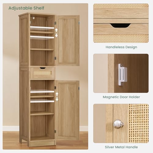 Iwell 66.9" Tall Bathroom Storage Cabinet with 2 Doors & 1 Drawer - Image 5