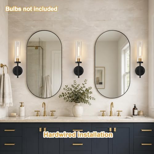 MOKATNG Hardwired Wall Sconces, Black and Gold Bathroom Sconces with Clear Glass, Modern Wall Light Fixtures for Bathroom Mirror Vanity, Living Room, Bedroom, Hallway, Stairway, Cabinet, Foyer - Image 3