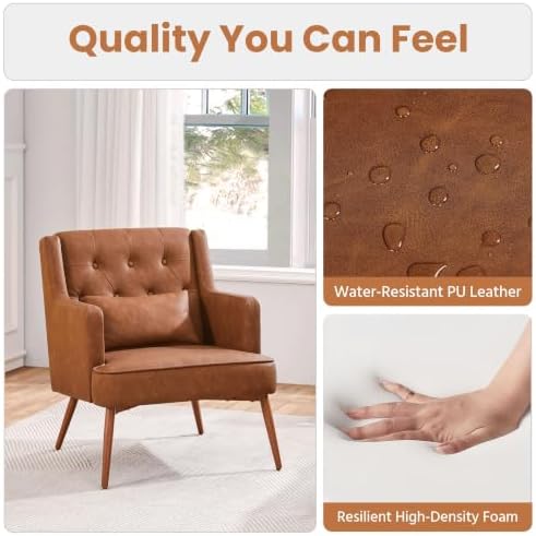 Yaheetech Accent Chair, Mid-Century Modern Armchair, Retro Brown - Image 4
