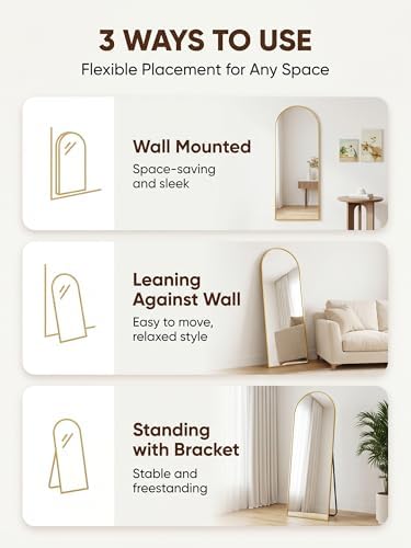 Full Length Mirror, 76" x 34" Arched Full Body Mirror Large Standing Floor Mirrors, Mirrors for Bedroom, Bathroom, Living Room Standing or Wall Leaning, Gold - Image 6