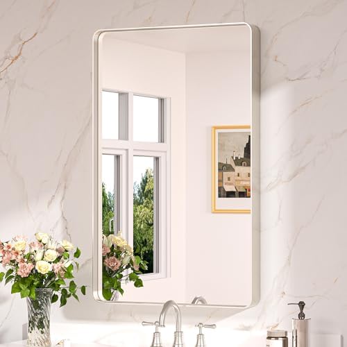 Keonjinn 40 x 24 Inch Brushed Nickel Bathroom Mirrors for Over Sink by Keonjinn