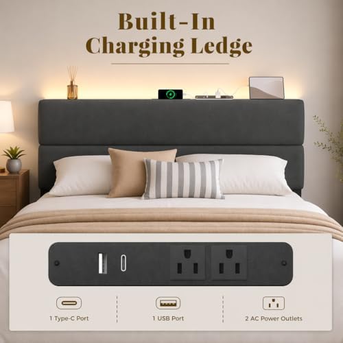 Queen Bed Frame with 2 Storage Drawers, Grey Velvet Upholstered - Image 3