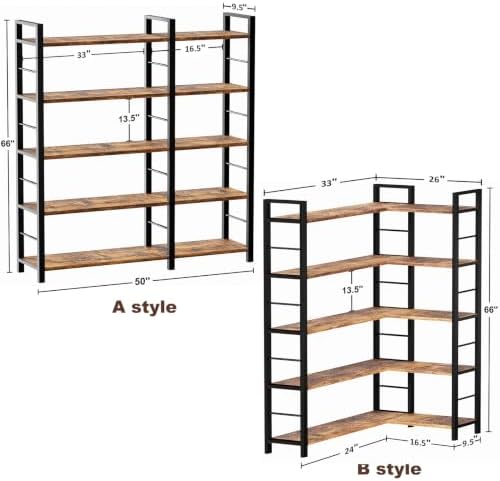 INNOD 65" X 50" Straight Wide 5 Tier Bookshelf with LED Light, L Shaped Bookcase with Adjustable Feet, Corner Book Case with 10 Open Shelves, Shelf Unit Display Shelf for Living Room, Home Office - Image 2