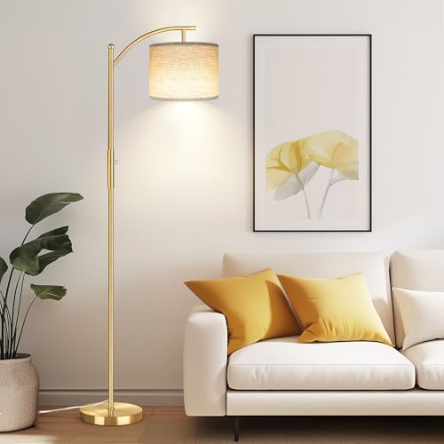 ROTTOGOON Dimmable Floor Lamp, Arc Floor Lamps for Living Room, Stepless Dimming Modern Standing Lamp with Linen Shade, Tall Lamp for Bedroom Office Dining Room- Brushed Gold by ROTTOGOON