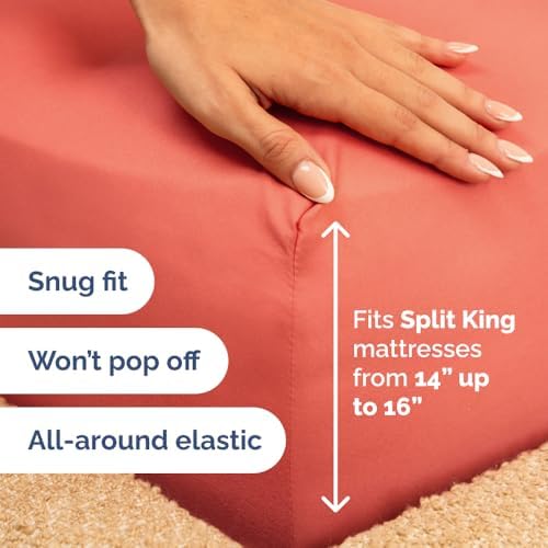 Flex Top Split Head King 4 Piece Sheet Set - Ultra-Soft, Breathable - Coral - Image 5