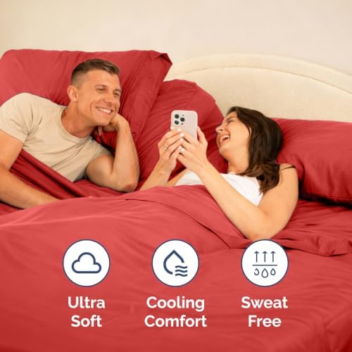 Flex Top Split Head King 4 Piece Sheet Set - Ultra-Soft, Breathable - Red - Image 5