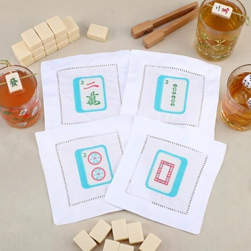 Chumia 4 Pcs Mahjong Gift Embroidered Napkins for Mahjong Lovers, Classic by Chumia