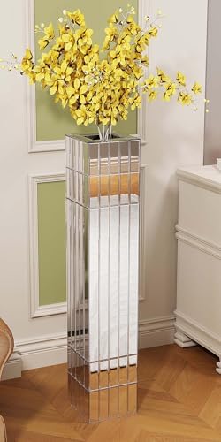 36.02" Tall Floor Vase for Living Room, Octagonal Mirror Vase & Glass Silver Floor Vases for Artificial Plants and Pampas Grass, Easy Assembly (36.02", Square) by HRVEOCEI
