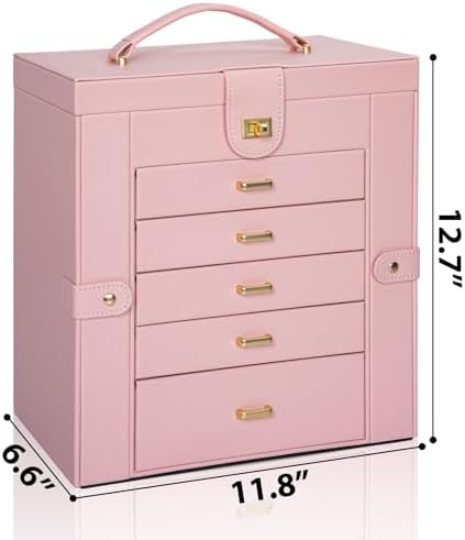 AKOZLIN 6-Tier Jewelry Box Organizer 5 Drawers Storage Extra Large Pink - Image 6