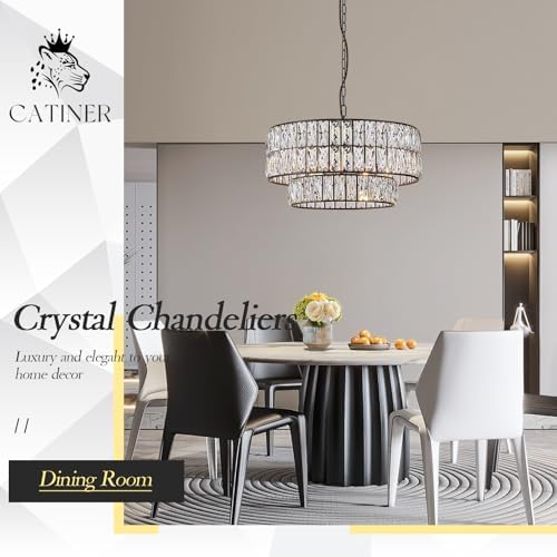 CATINER Black Crystal Chandelier 20" 6-Light Modern Semi Flush Pendant - Image 5
