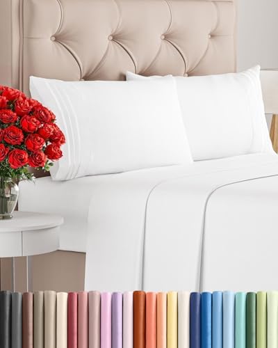 Cal King Size 4 Piece Sheet Set - Comfy Breathable & Cooling Sheets - White by CGKUnlimited
