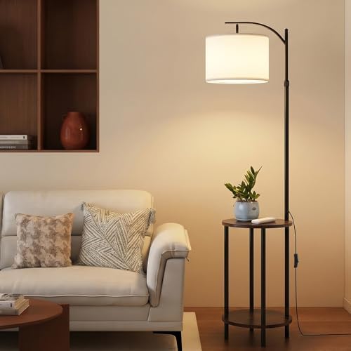 Floor Lamp with Walnut Wood Table, Modern Standing Lamp - Image 2