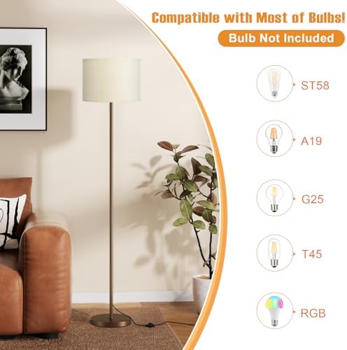 Ambimall 60'' Modern Floor Lamp Set of 2, 2PK Tall Lamps for Living Room Bedroom, Beige Shade with Brown Pole(Without Bulb) - Image 2