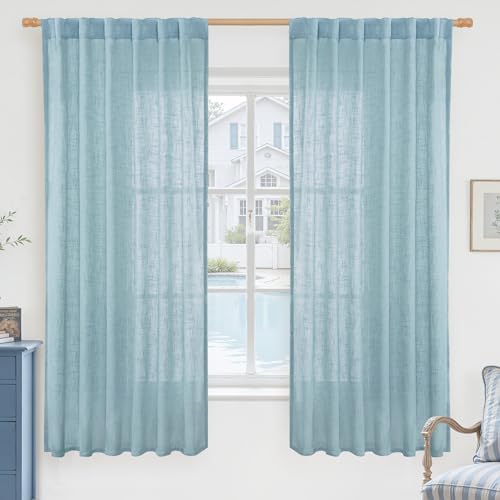 LAMIT Semi Sheer Linen Curtains 63 Inch for Living Room 52 x 63 Inch by LAMIT