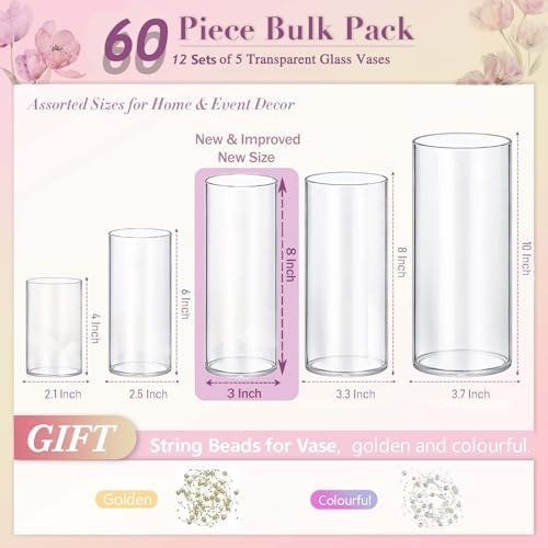 60pcs New & Improved Glass Vase Cylinder Vases for Centerpieces Small Flower Glass Clear Vases Home Decor Centerpiece Table Flower Vase Decorations for Wedding Decoration＆Holiday Mixed Sizes Tall - Image 2