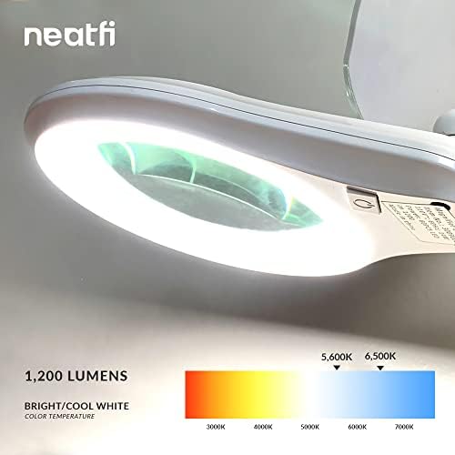 Neatfi LED Magnifying Lamp 1,200 Lumens with Clamp – 5” 5-Diopter Glass Lens, Dimmable Task Light | Adjustable Arm | Reading, Sewing & Crafting (White, 5-Diopter) - Image 3
