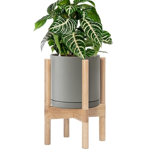 D'vine Dev Ceramic Pot with Natural Wood Stand, Grey, 8 in, 55-B-N-3 by DvineDevPlanterPotsandStand