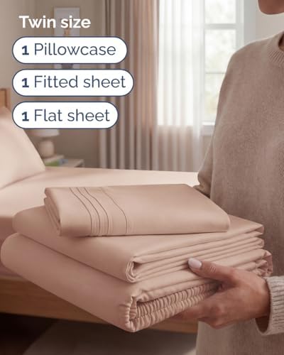 Twin Size 3 Piece Sheet Set - Comfy Breathable & Cooling Sheets - Mauve - Image 3