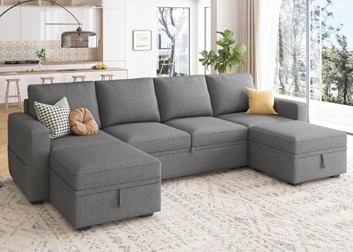 HONBAY Modular Sectional Sleeper Sofa Bed, Sectional Couch with Pull Out Bed U Shaped Modular Couch with Storage Ottoman for Living Room, Dark Grey - Image 6