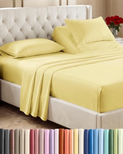Flex Top Split Head King 4 Piece Sheet Set - Ultra-Soft & Cooling - Yellow by CGKUnlimited