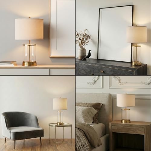 O’Bright Luma - Battery Powered Table Lamp, Cordless Glass Bedside Lamp with Rechargeable Battery, Full Size 19.5 Inch Height, Touch Dimmer, Type-C Charging, Clear Glass Design, Antique Brass - Image 6