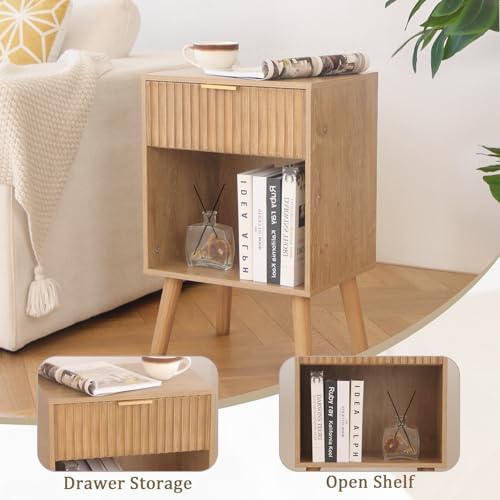 Fultyle Wood Nightstand with Charging Station, Fluted Bedside Table - Image 5