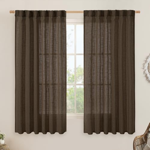 LAMIT Dark Brown Semi Sheer Linen Curtains 60 Inch, 2 Panels by LAMIT