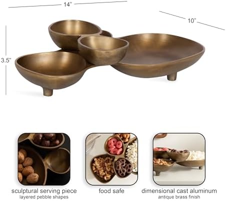 Kate and Laurel Cluso Modern Metal Tabletop Footed Cluster Tray, 14 x 10, Antique Brass, Sculptural Cast Aluminum Food-Safe Tray for Kitchen or Entryway Decor - Image 2