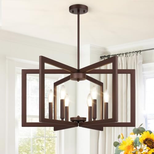 25"-61" Height Adjustable Modern Matte Brown Chandelier for Dining Room, No Assembly Required Brown Dining Room Light Fixture Over Table, Industrial Metal Pendant Lights Fixture for Kitchen Island by BringBrightnesstoYourLife