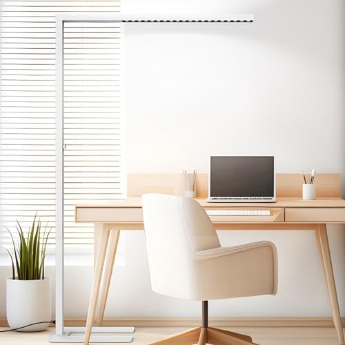 STERREN 77" LED Floor Lamp for Office, 7350LM Dimmable Eye-Care Standing Piano Lamp,70W Tall Reading Light, 4000K Bright Lighting for Living Room - White by STERRENLED