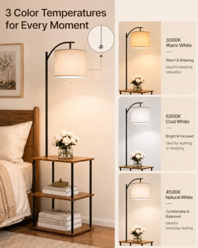 GERGO Floor Lamp with Table, Side Table for Living Room, 3 CCT 9W LED Bulb - Image 2