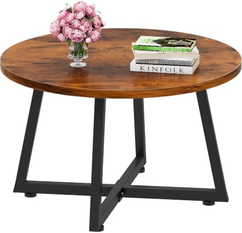 Coffee Table, 23.6" Round Coffee Tables for Living Room, Brown Coffee Table by FAMIDGE