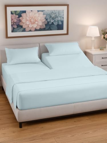 Flex Top Split Head King 4 Piece Sheet Set - Soft & Breathable - Ice Blue - Image 2