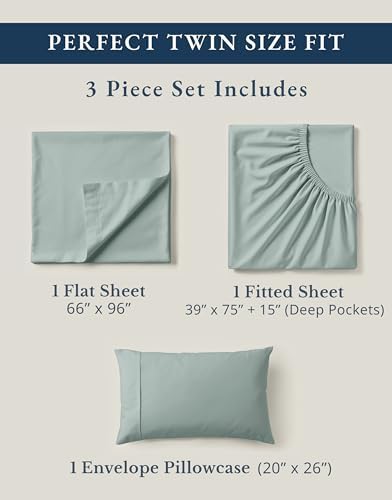 LANE LINEN Twin Bed Sheet Set 100% Organic Cotton Percale 3pc - French Blue - Image 4