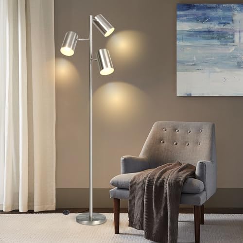 Tree Floor Lamp with 3 Light Bulbs,Nickel Standing Tall Pole Lamp with 3 Adjustable Rotating Lights,Farmhouse Floor Lamp for Living Room Bedroom Office,Vintage Standing Lamp 9W E26 LED Bulbs Included. - Image 7