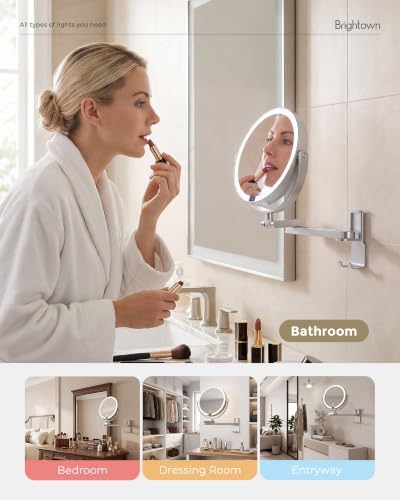 Brightown-Wall-Mounted-Lighted-Makeup-Mirror-Magnifying 1X/10X 8" with LED - Image 2