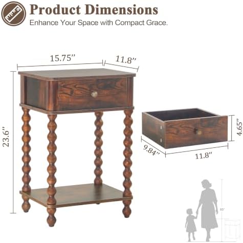 AWASEN Nightstand, Mid Century Modern Night Stand with Drawer for Living Room, Modern Bedside End Table with Spindle Wood Legs for Bedroom, Office, Rustic Brown - Image 3
