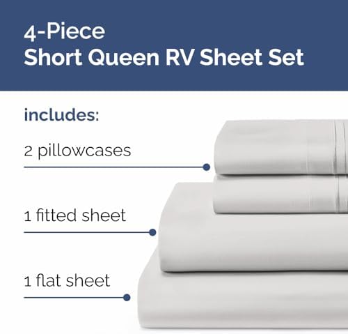 Short Queen Size 4 Piece Bed Sheet Set - RV Short Queen - French Grey - Image 2